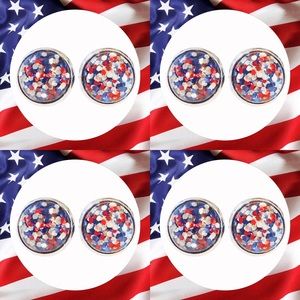 4 Pairs Patriotic Stud Earrings Red White Blue